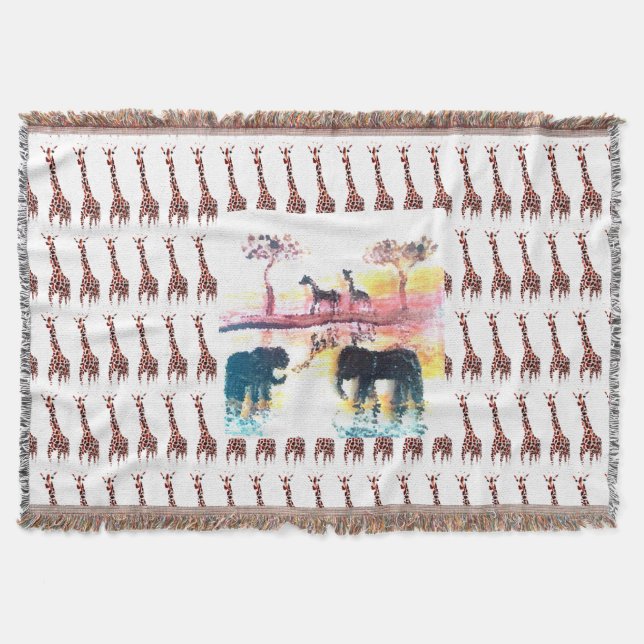 Wildlife Art Elephant, Giraffes Filt (Framsidan)