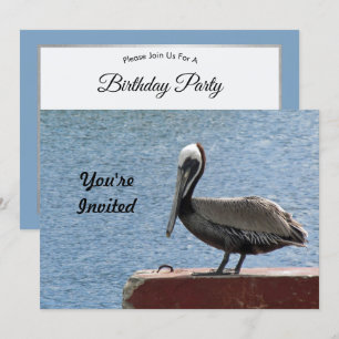 Wildlife Brown Pelican Vatten Photo Birthday Inbjudningar