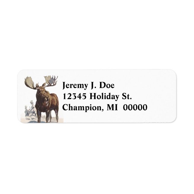 Wildlife Bull Moose Winter Returetiketters Returadress Etikett (Framsidan)