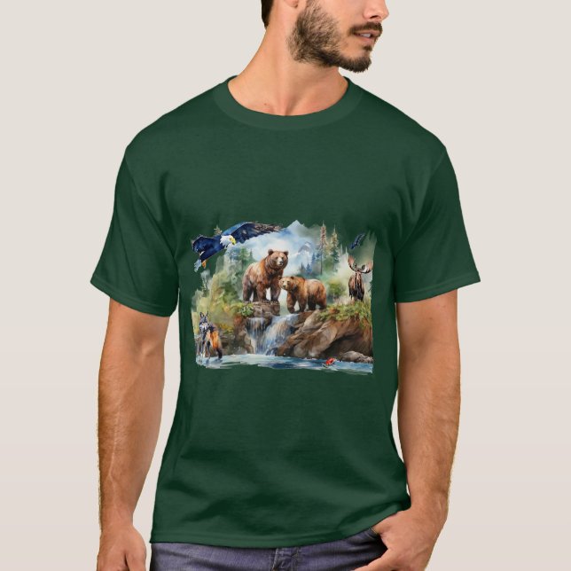 Wildlife Collage Alaska Animals T Shirt (Framsida)