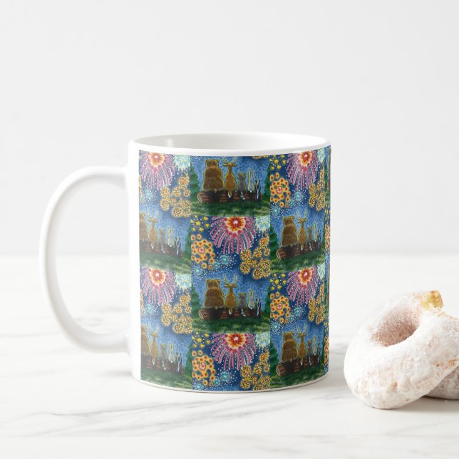 WILDLIFE DJUR 4 JULY FIREWORKS, CUTE FUNNY KAFFEMUGG (Med munk)