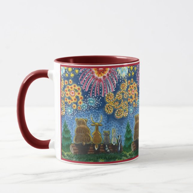 WILDLIFE DJUR 4 JULY FIREWORKS, CUTE FUNNY MUGG (Vänster)