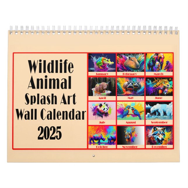 Wildlife Djur älskare Färg Stänk Art 2025 Kalender (Omslag)