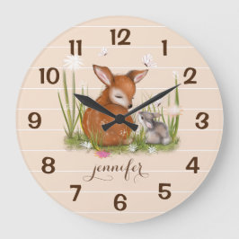 Wildlife Fawn Bunny Butterfly Nature Wall Clock Stor Klocka