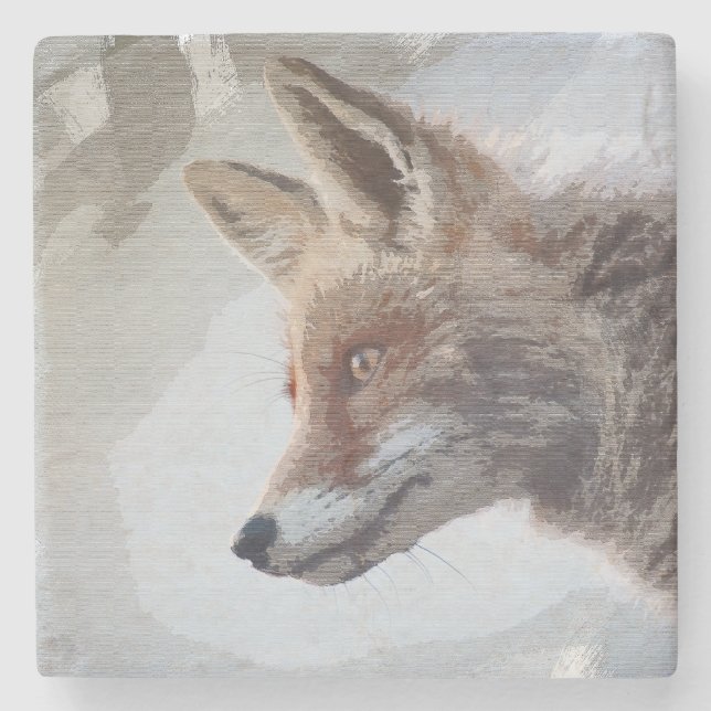 Wildlife Fox Portrait Nature Neutral Stone Coaster Stenunderlägg (Framsidan)