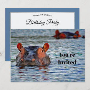 Wildlife Hippo Vatten Photo Birthday Inbjudningar