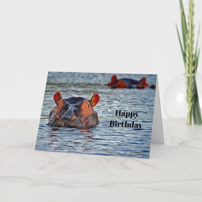 Wildlife Hippo Vatten Photo Birthday Kort (Framsida)