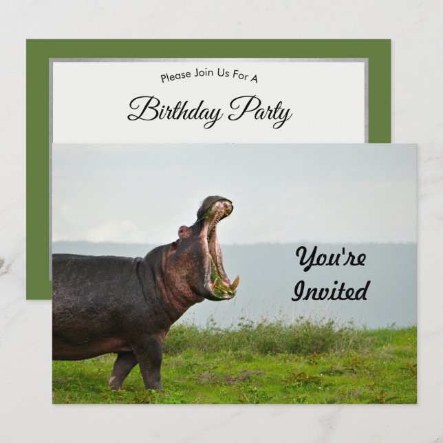Wildlife Hippopotamus Photo Birthday Inbjudningar (Fram/baksida)
