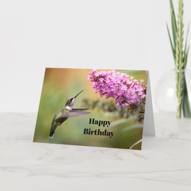 Wildlife Hummingbird Blommigt Photo Birthday Kort (Framsida)