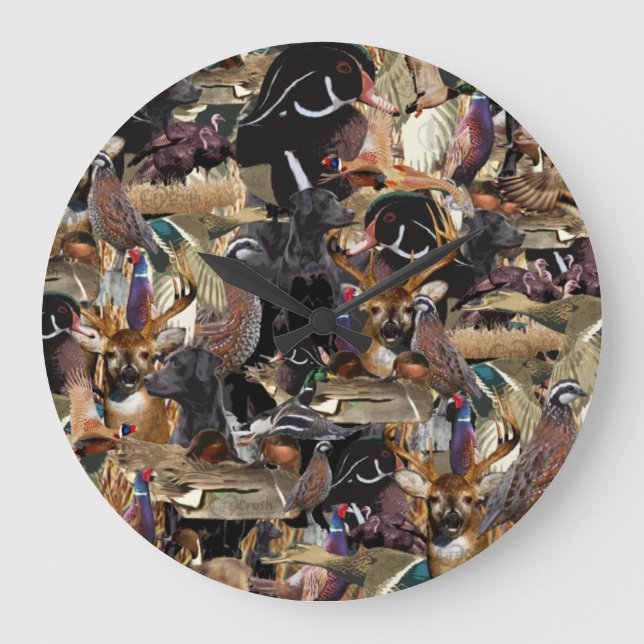 Wildlife Hunting Décor, Anka & Hjort Hunter Large  Stor Klocka (Framsida)
