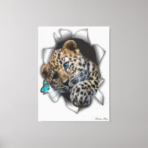 Wildlife Leopard kopp jagar fjäril Canvastryck