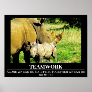 Wildlife Motivational Poster Rhinos Teamwork