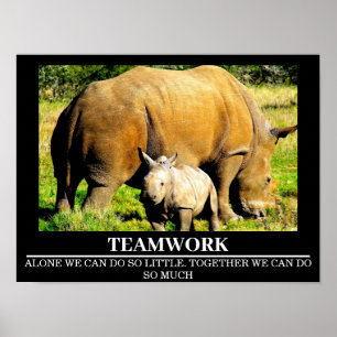 Wildlife Motivational Poster Rhinos Teamwork