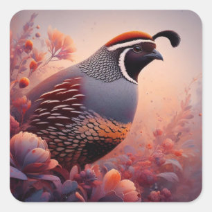 Wildlife Nature California Quail Bird Fyrkantigt Klistermärke