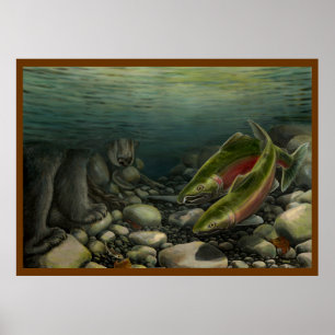 Wildlife Painting Canadian Nature Prints Salmon Poster