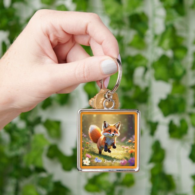 "Wildlife Play Scene" Fyrkantig Silverfärgad Nyckelring (Hand)