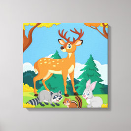 Wildlife Raccoon Chipmunk Rabbit Hjort Fall Landsc Canvastryck