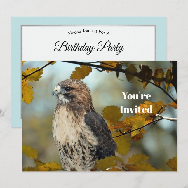 Wildlife Red Tails Hawk Autumn Photo Birthday Inbjudningar (Fram/baksida)