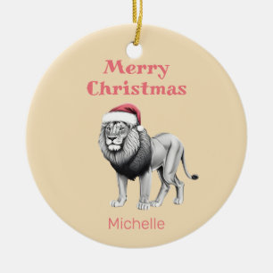 Wildlife Safari Animal Lejon Santa Hat jul Julgransprydnad Keramik