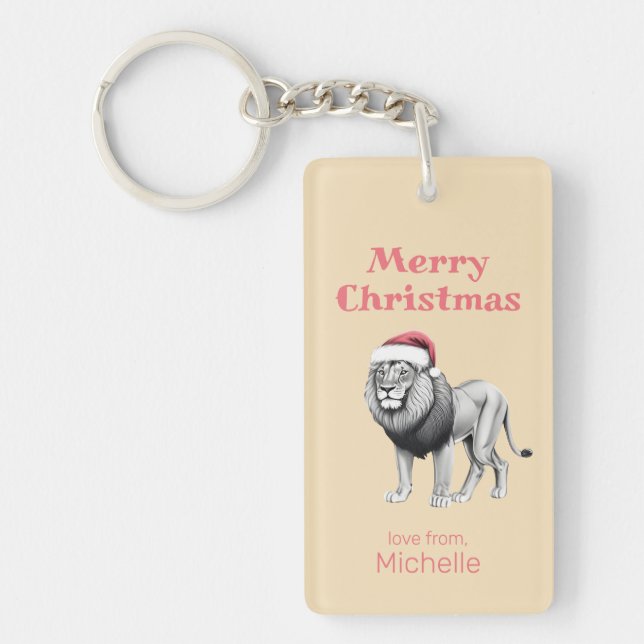 Wildlife Safari Animal Lejon Santa Hat jul Nyckelring (Framsidan)