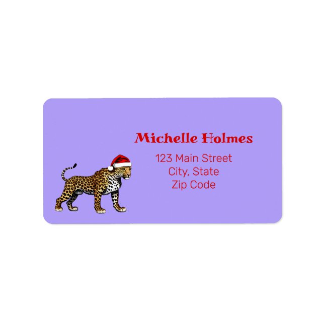 Wildlife Safari Animal Leopard Santa Hat jul Adressetikett (Framsidan)