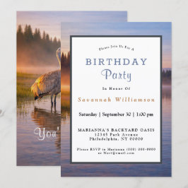 Wildlife Sandhill Crane Serene Landscape Birthday Inbjudningar