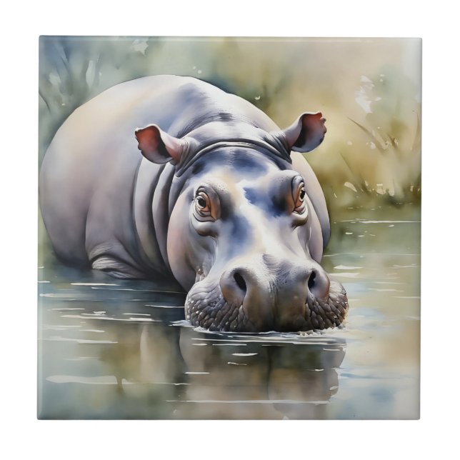 Wildlife Serenity Watercolor Hippo Kakelplatta (Framsidan)