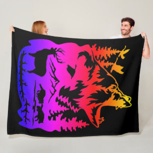 Wildlife Silhouette med Vibrant Gradient Fleecefilt