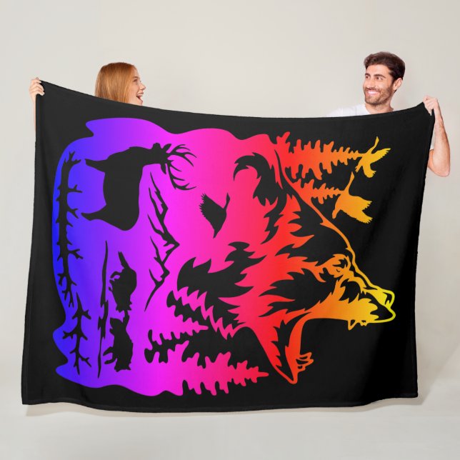 Wildlife Silhouette med Vibrant Gradient Fleecefilt (På plats)