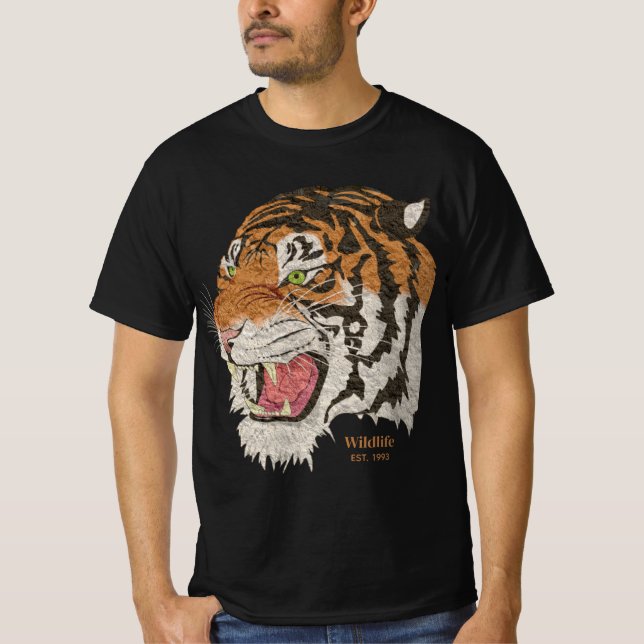 Wildlife tiger EST 1993 modern klassisk manar blac T Shirt (Framsida)