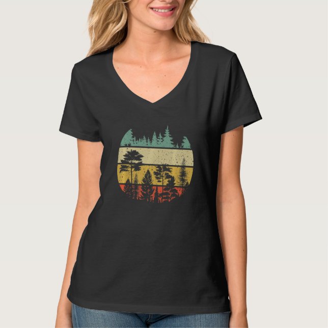 Wildlife Trees  Outdoors Nature Retro Forest T Shirt (Framsida)