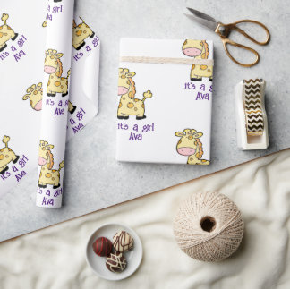 Wildlife Wrapping Papper Giraffe Det är en flicka Presentpapper