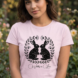 Wildly in Love | Linocut Rabbits Romantic T Shirt
