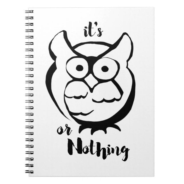 Wildly Punny — Owl or Nothing Minimalist Owl Art Anteckningsbok (Framsidan)