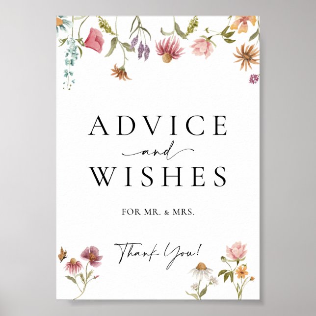Wildroll Advice och Önskemål Bröllop Sign Poster (Framsidan)