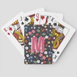 Wildstrawberry-mönstrade monogrammade pokerkort casinokort