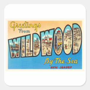 Wildwood av Sea New jersey NJ Vintage Postcard Fyrkantigt Klistermärke
