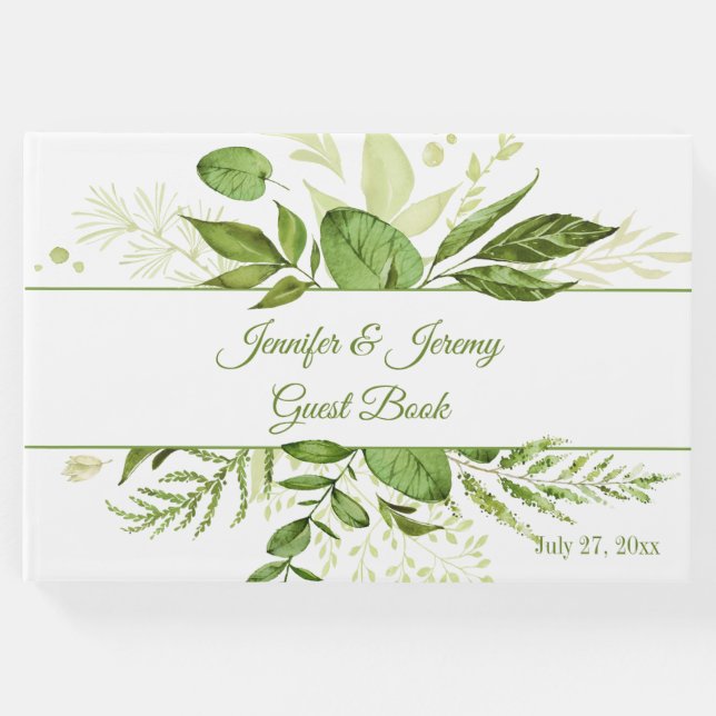 Wildwood Botanical Rustic Greenery Bröllop Gästböcker (Framsida)