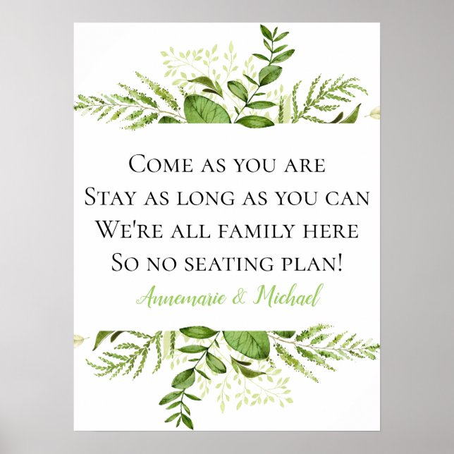 Wildwood Botanicals No Seittorplan Bröllop Sign Poster (Framsidan)