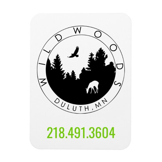 Wildwood Logotyp Magnet med Mobilt nummer (Vertikal)