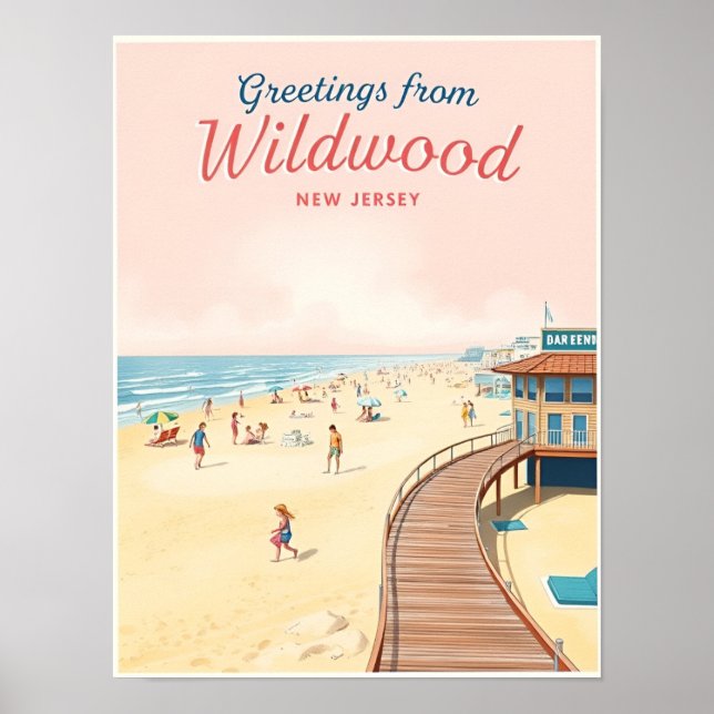 Wildwood, New Jersey – Retro strandscener Poster (Framsidan)