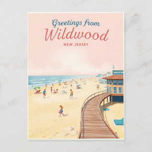 Wildwood, New Jersey – Retro strandscener Vykort