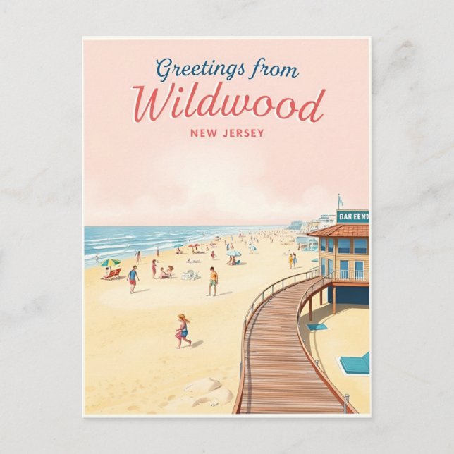Wildwood, New Jersey – Retro strandscener Vykort (Framsida)