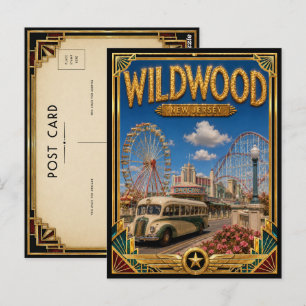 Wildwood New Jersey Vintage Art Deco Guldåldern Vykort
