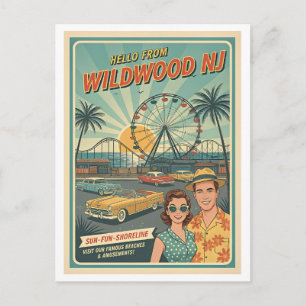 Wildwood NJ– Hej från Wildwood Retro 1950-tal Vykort