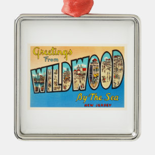 Wildwood vid det nya havet - vintagevykort för julgransprydnad metall