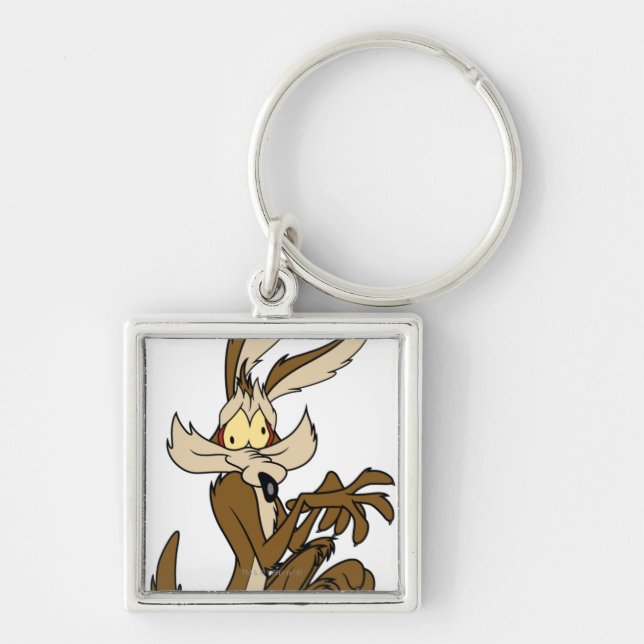 Wile E. Coyote Derp Fyrkantig Silverfärgad Nyckelring (Framsidan)