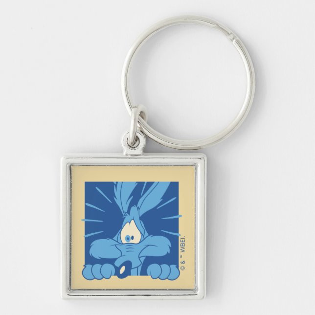 WILE E. COYOTE™ Shocked Expression Fyrkantig Silverfärgad Nyckelring (Framsidan)