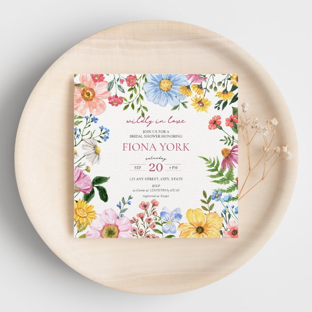 Wilely i Kärlek | Möhippan Cute Wildblomma Inbjudningar (Wildly in Love Bridal Shower Love is in Bloom Floral Spring Summer Cute Invitation )