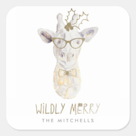 Wilely Merry Giraffe Helgdag Gift Märkre Sticker Fyrkantigt Klistermärke